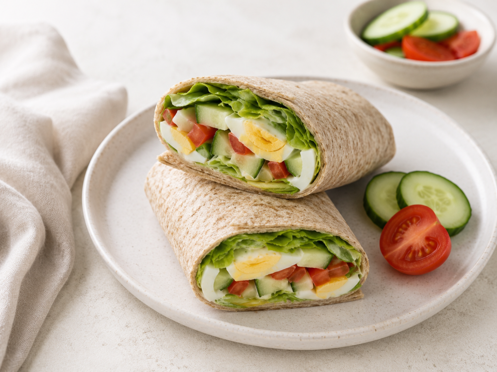 Vollkorn-Wrap mit Ei, Salat, Gurke und Tomate als schnelles und einfaches ADHS-Rezept