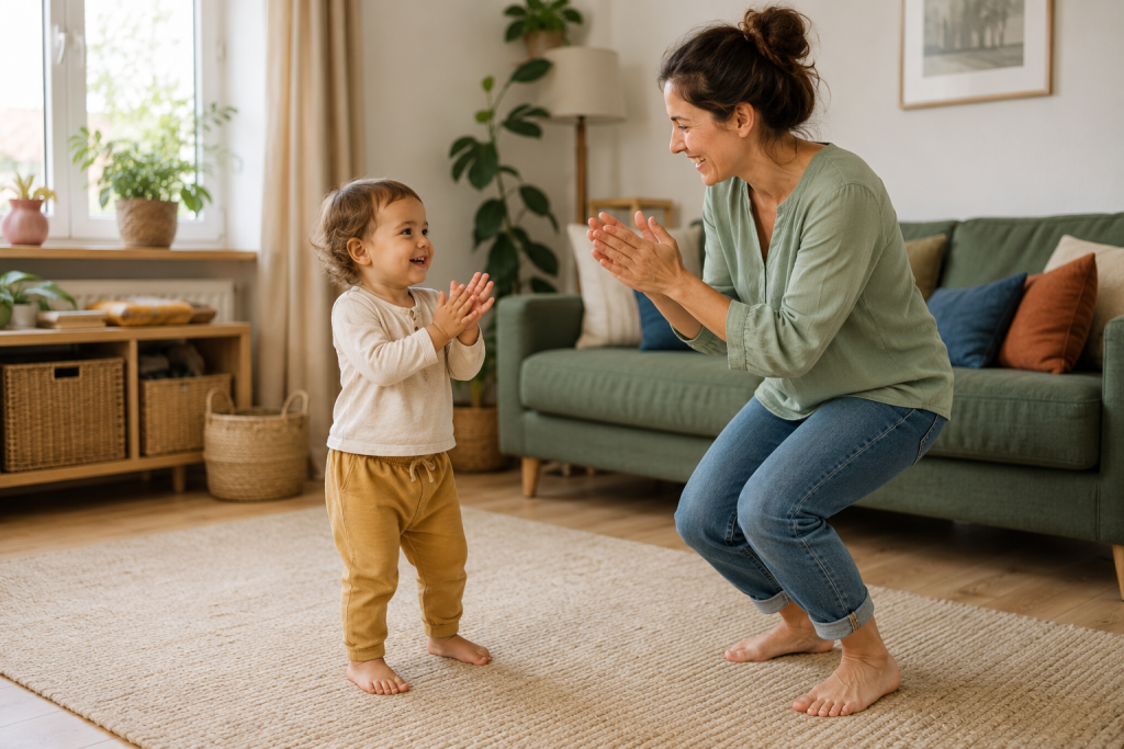 Kleinkinder beschäftigen mit ADHS – Mutter macht ein Klatschspiel mit ihrem Kind