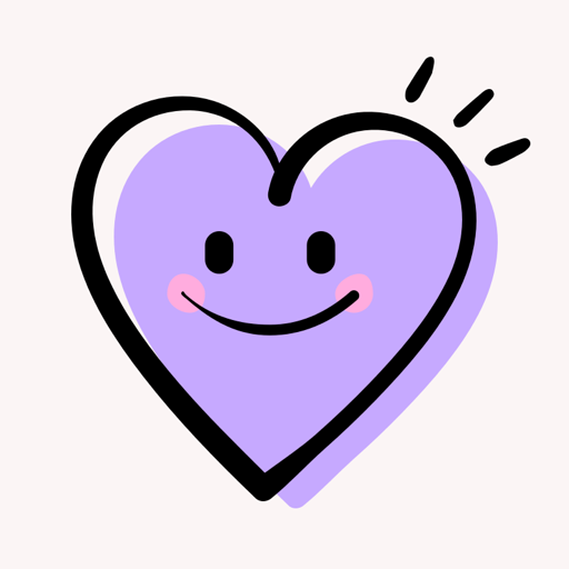 Logo der Me+ App mit einem lächelnden violetten Herz